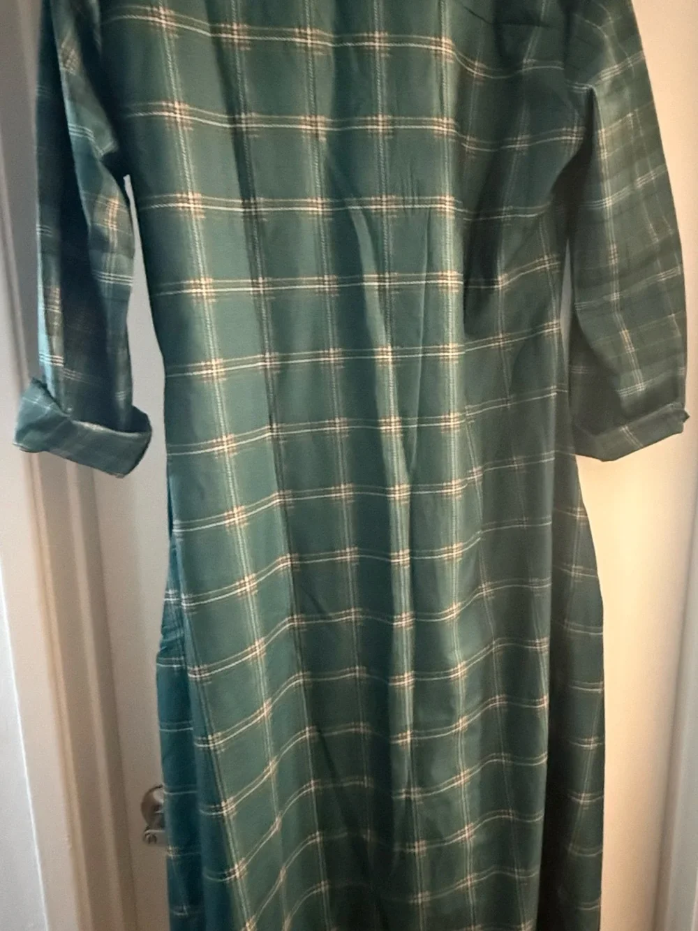 Green Plaid Long Shirt Dress - Womens - Picture 2 of 2